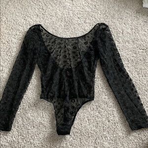 Victoria’s Secret Sheer Black Lace Bodysuit NWT